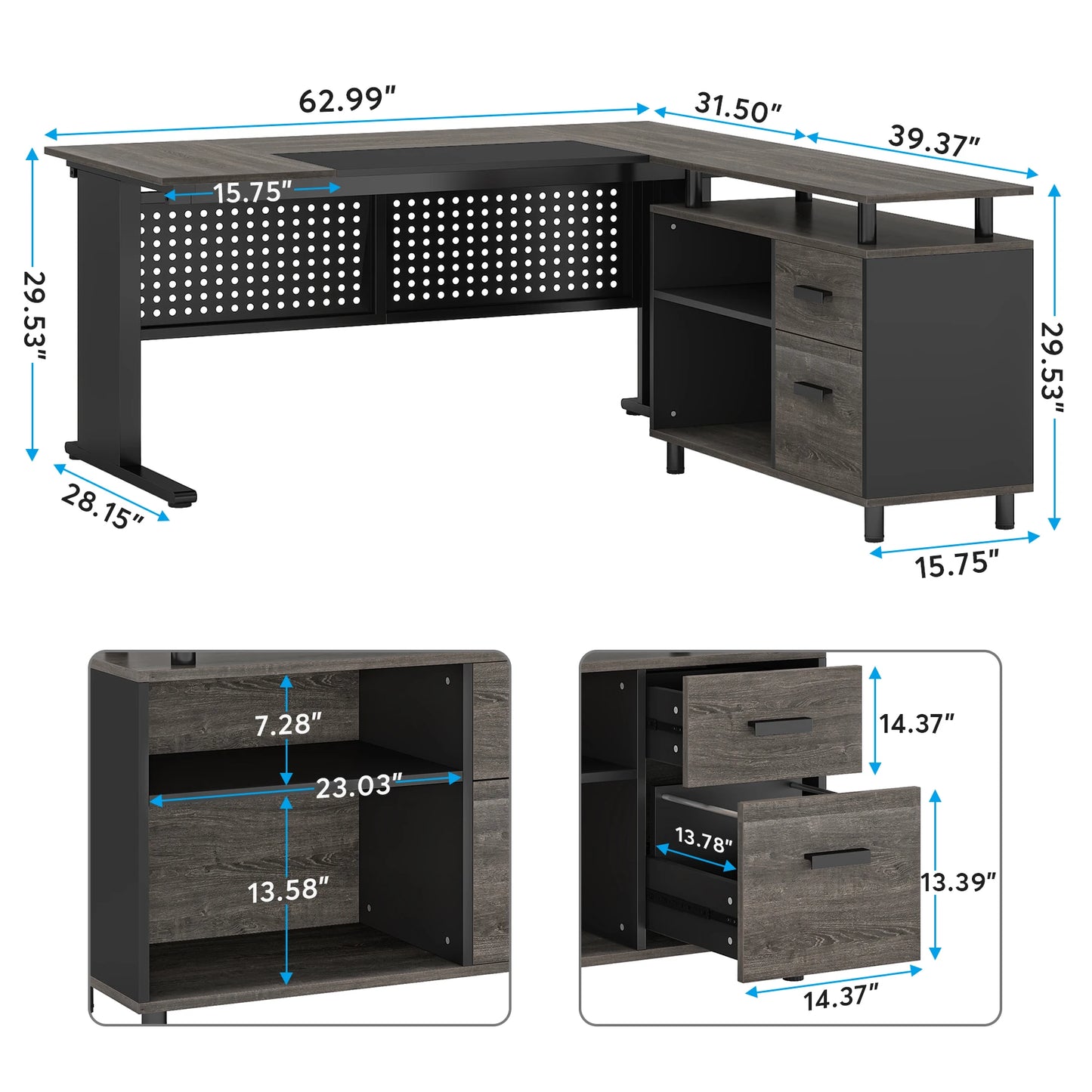 63 Inch Executive Desk