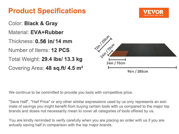 1/2 inch Thick Gym Floor Mats